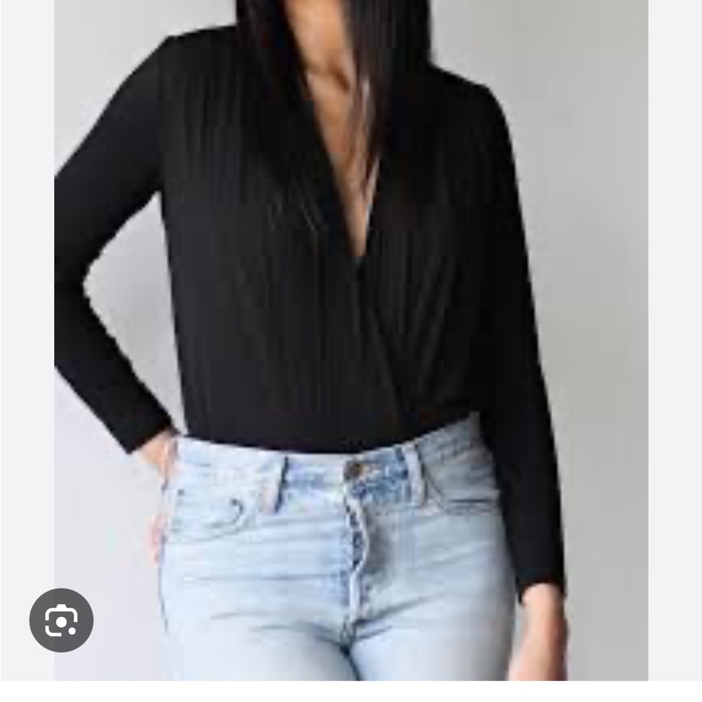 Black Wrap Bodysuit with Plunging V-Neck